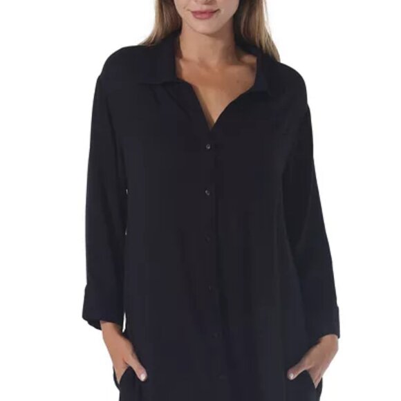 Raviya Plus Size Button-Down Midi Cover-Up Artist Smock NWT Sz 0X - Picture 2 of 9